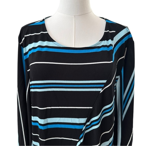 Women's XXL Black Blue Striped Stretch PLUS Flare Half Sleeve Boxy Work Blouse - Picture 2 of 5